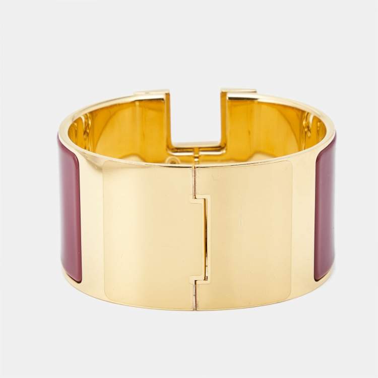 Pre Owned Hermes Clic Clac H Enamel Gold Plated Extra Wide Bracelet