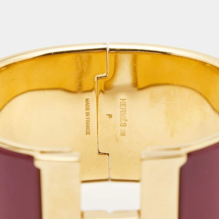 Pre Owned Hermes Clic Clac H Enamel Gold Plated Extra Wide Bracelet