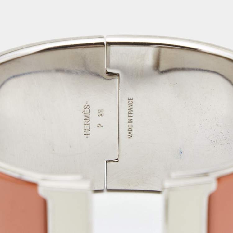 Pre Owned Hermes Clic Clac H Enamel Palladium Plated Extra Wide Bracelet