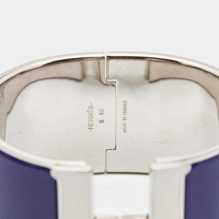 Pre Owned Hermes Clic Clac H Enamel Palladium Plated Extra Wide Bracelet
