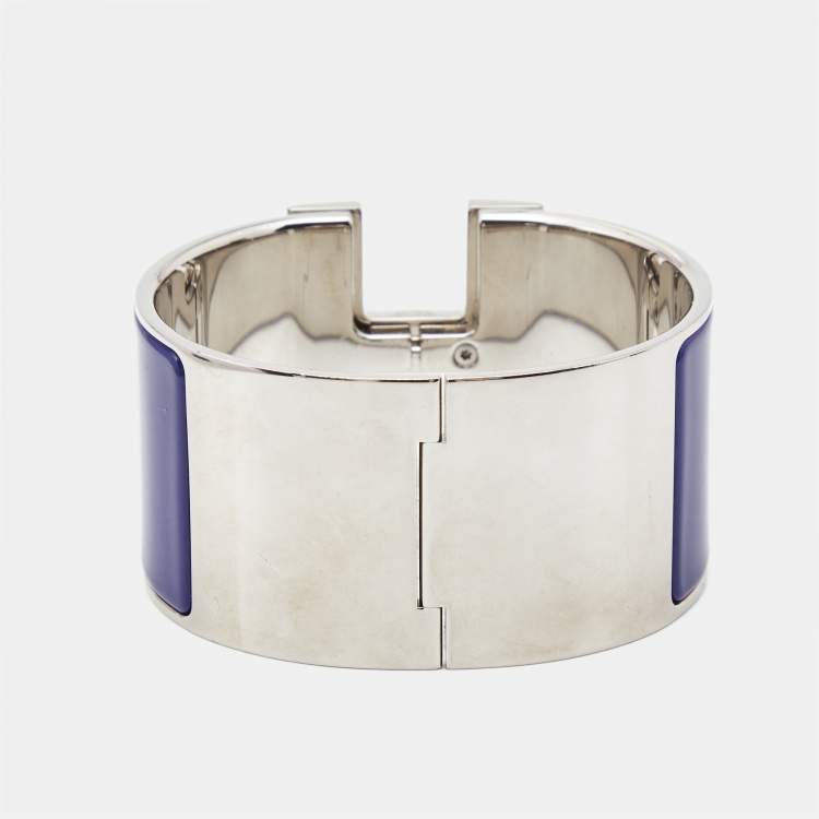 Pre Owned Hermes Clic Clac H Enamel Palladium Plated Extra Wide Bracelet