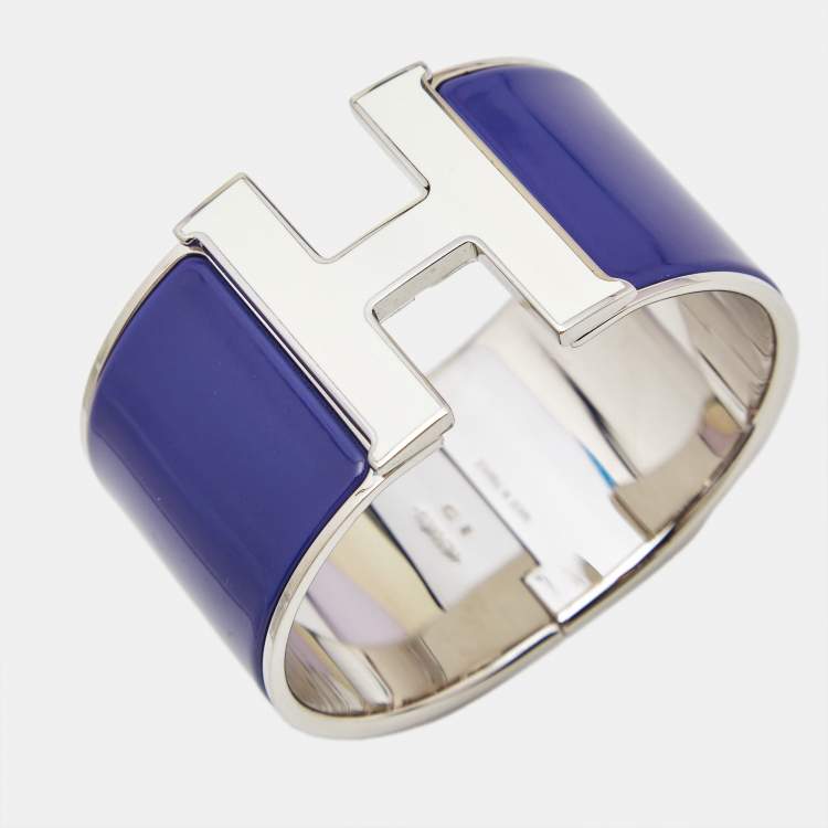 Pre Owned Hermes Clic Clac H Enamel Palladium Plated Extra Wide Bracelet