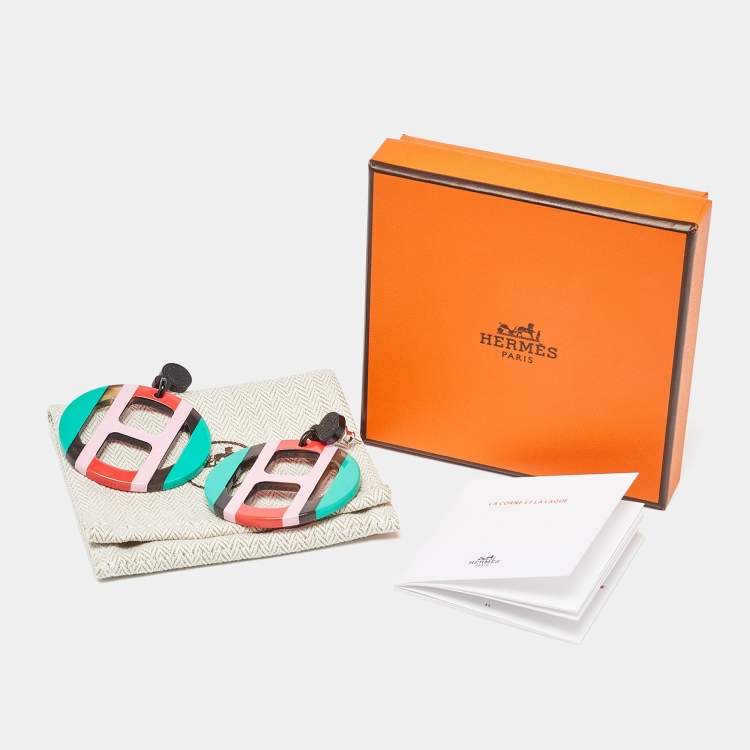 Pre Owned Hermès  Multicolor Horn & Lacquer H Equipe Earrings