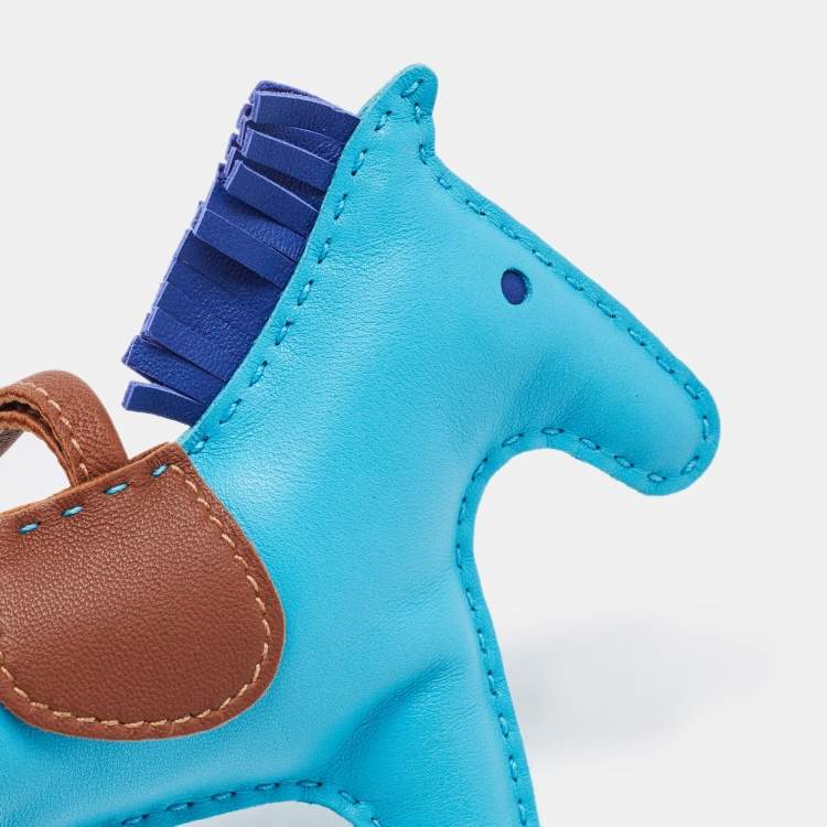 Pre Owned Hermes Bleu Aztec/Bleu Electrique/Fauve Milo Leather GriGri Rodeo Bag Charm MM