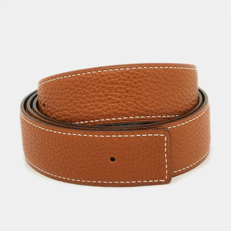 مملوكة مسبقًا Hermes Gold/Chocolat Box and Togo Leather Reversible Belt Strap 105CM