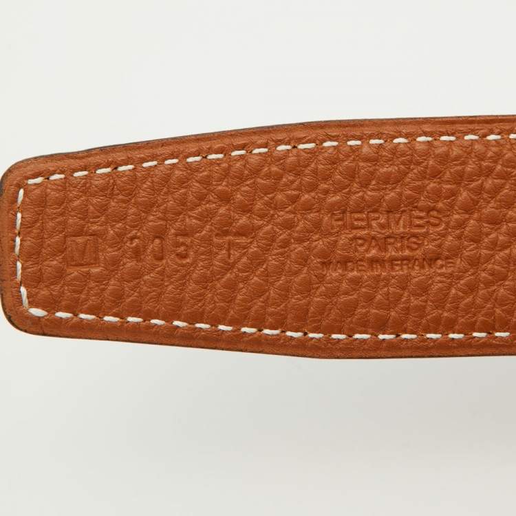 مملوكة مسبقًا Hermes Gold/Chocolat Box and Togo Leather Reversible Belt Strap 105CM