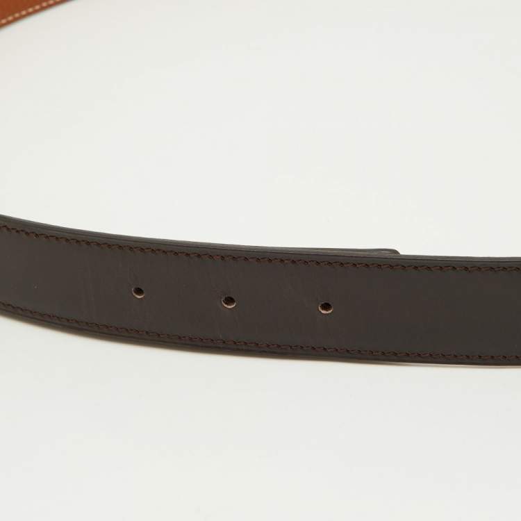 مملوكة مسبقًا Hermes Gold/Chocolat Box and Togo Leather Reversible Belt Strap 105CM