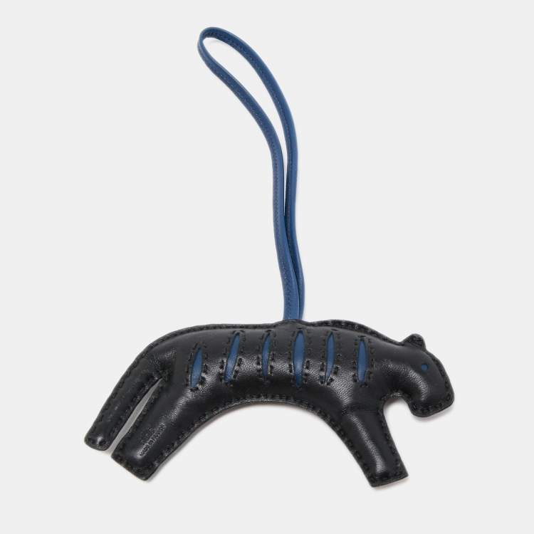 Pre Owned Hermes Noir/Bleu de Malte Milo Leather RooRoo Bag Charm