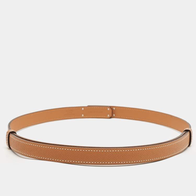 Pre Owned Hermes Gold Epsom Leather Palladium Finish Kelly 18 Belt Adjustable