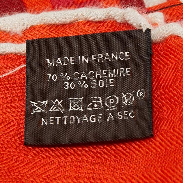 Pre Owned Hermes Orange Print Cashmere Blend La Selle Imaginaire Giant Shawl