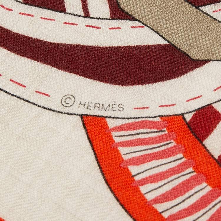 Pre Owned Hermes Orange Print Cashmere Blend La Selle Imaginaire Giant Shawl