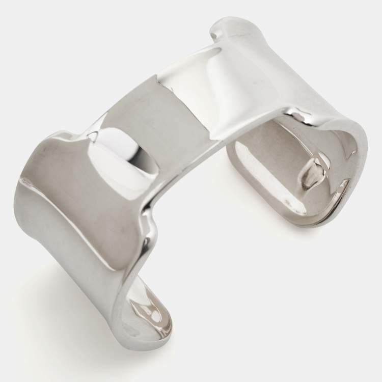 Pre Owned Hermes  Amazone Sterling Silver Medium Model Open Cuff Bracelet