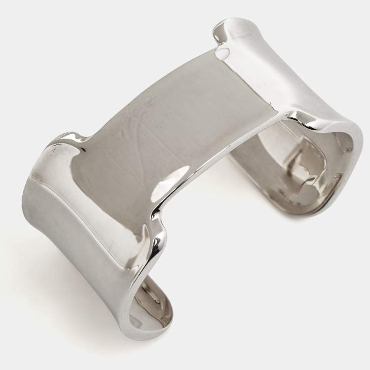 Pre Owned Hermes  Amazone Sterling Silver Medium Model Open Cuff Bracelet