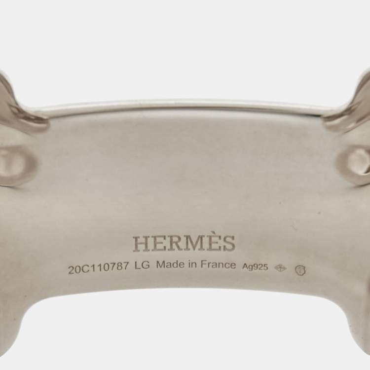 Pre Owned Hermes  Amazone Sterling Silver Medium Model Open Cuff Bracelet
