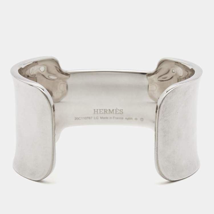 Pre Owned Hermes  Amazone Sterling Silver Medium Model Open Cuff Bracelet