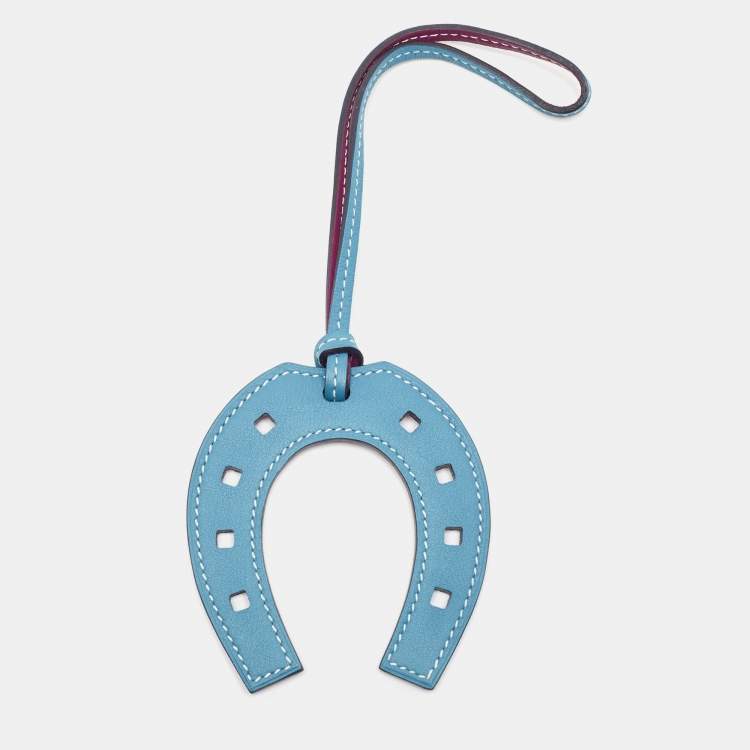 Pre Owned Hermes Bleu Jean/Ultraviolet Swift Leather Paddock Fer a Cheval Bag Charm