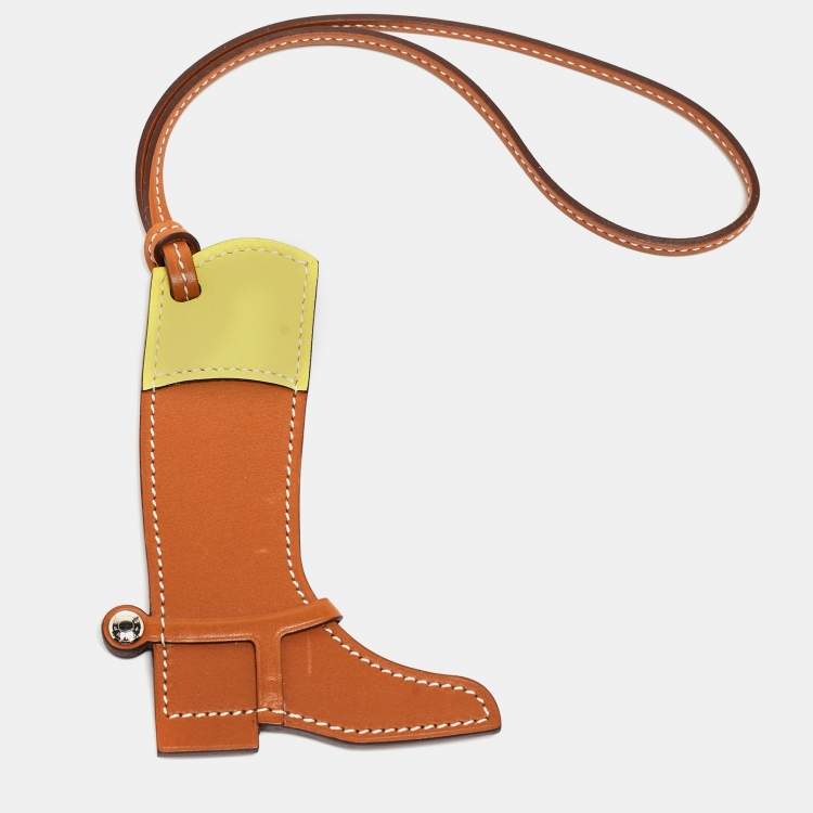 Pre Owned Hermes Natural Sable/Jaune de Naples Veau Butler and Swift Leather Paddock Boot Bag Charm