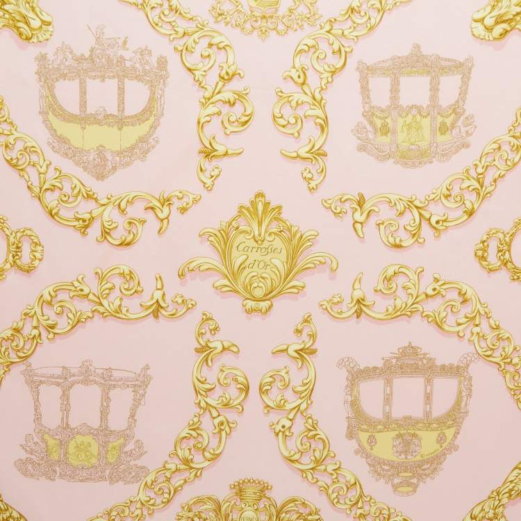 Pre Owned Hermes Pink Carosses d'Or Silk Scarf