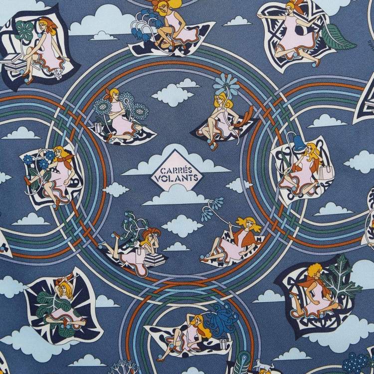 Pre Owned Hermès Bleu Jean Carres Volants Silk Scarf 45
