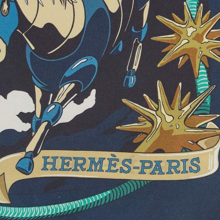 Pre Owned Hermes Navy Blue Les Mustangs II Silk Scarf