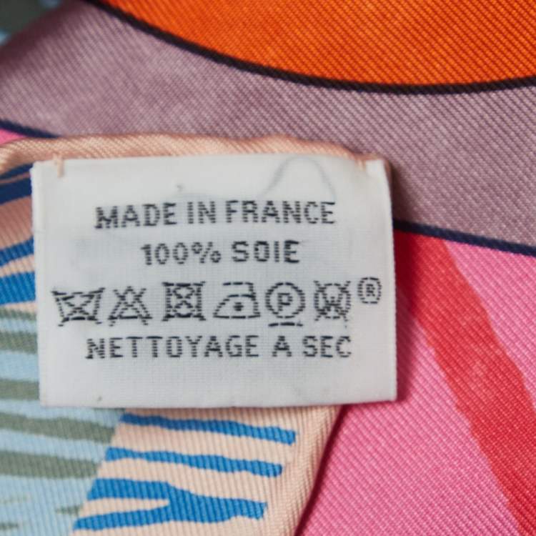 Pre Owned Hermès Rose Vif/Bleu Cavalier en Formes Silk Scarf