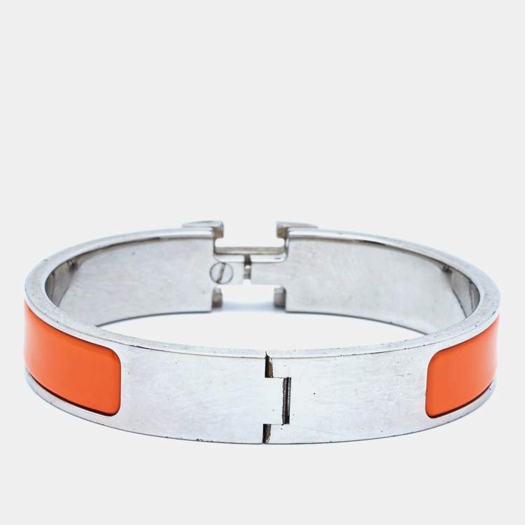 Pre Owned Hermes Clic H Enamel Palladium Plated Bracelet