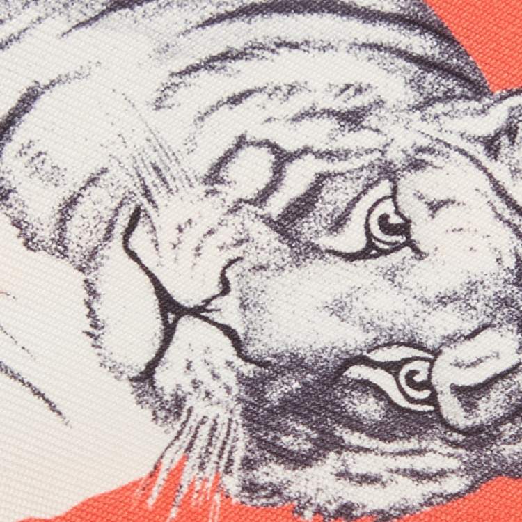 Pre Owned Hermes Multicolor Lion Tiger Print Silk Twilly