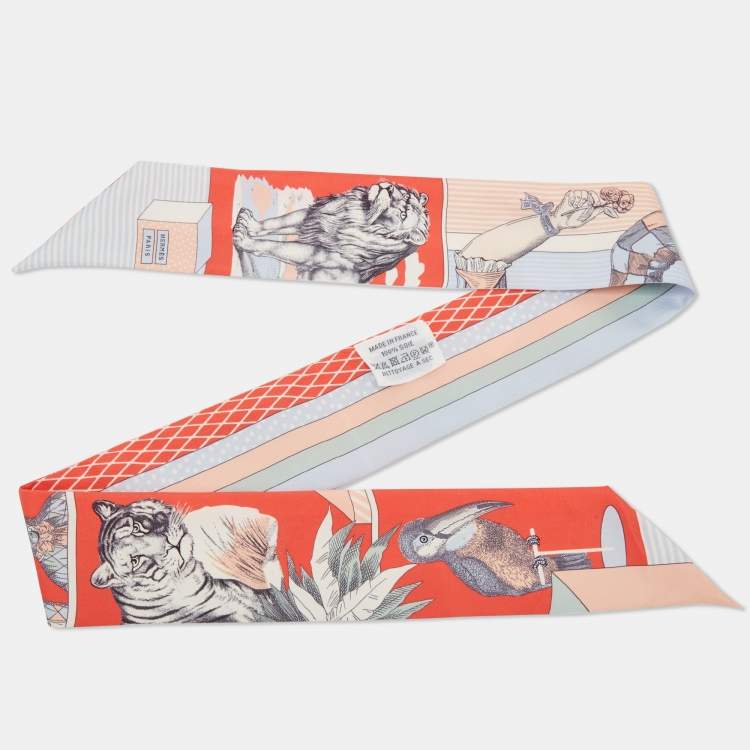 Pre Owned Hermes Multicolor Lion Tiger Print Silk Twilly