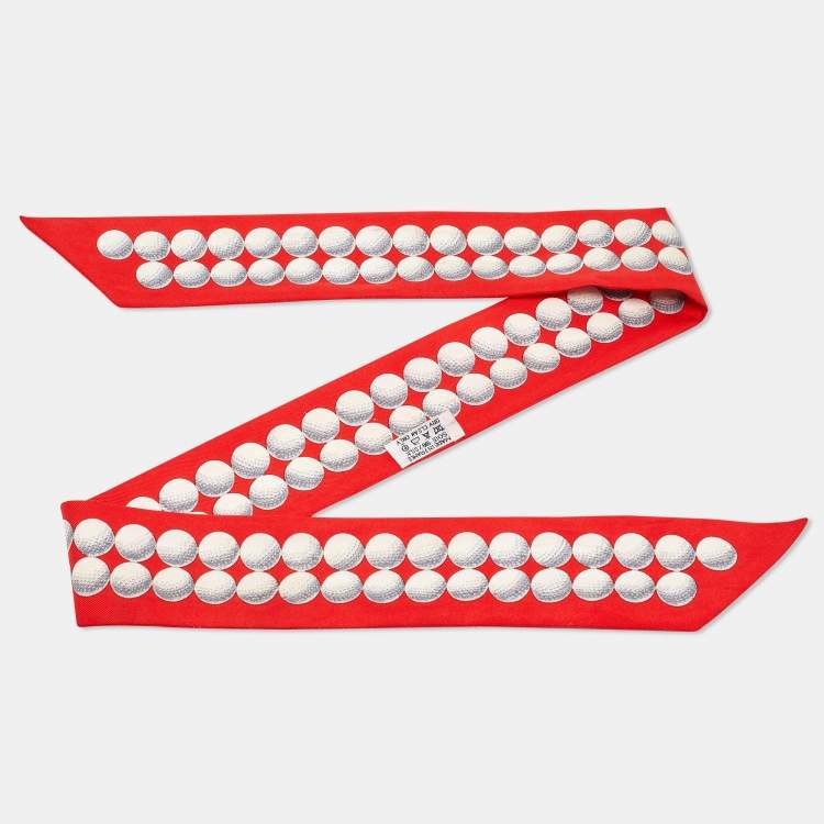 Pre Owned Hermès Red Golf Balls Print Silk Twilly