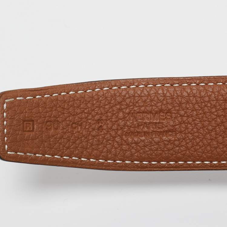 Pre Owned Hermes Black/Brown Box Calf And Togo H Strie Buckle Reversible Belt 90 CM
