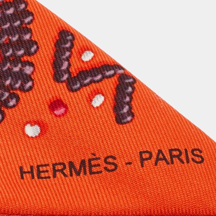 Pre Owned Hermès Orange Kelly En Perles Print Silk Twilly