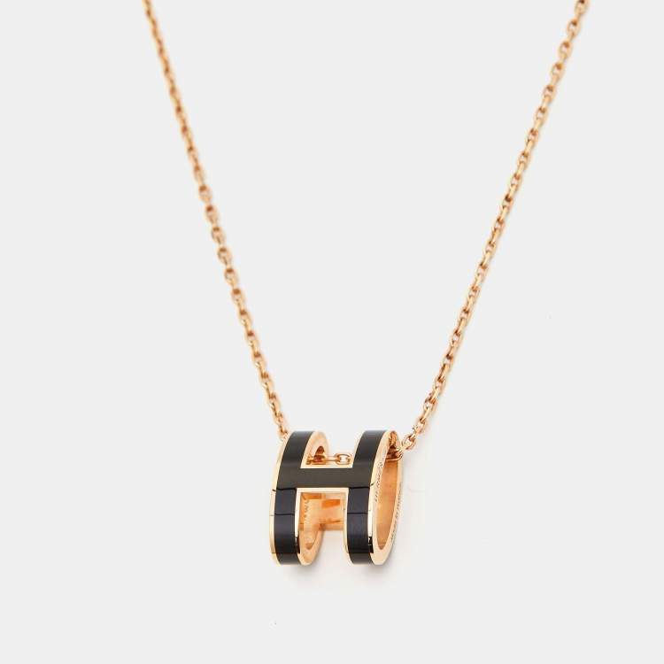 Pre Owned Hermès  Pop H Enamel Gold Plated Pendant Necklace
