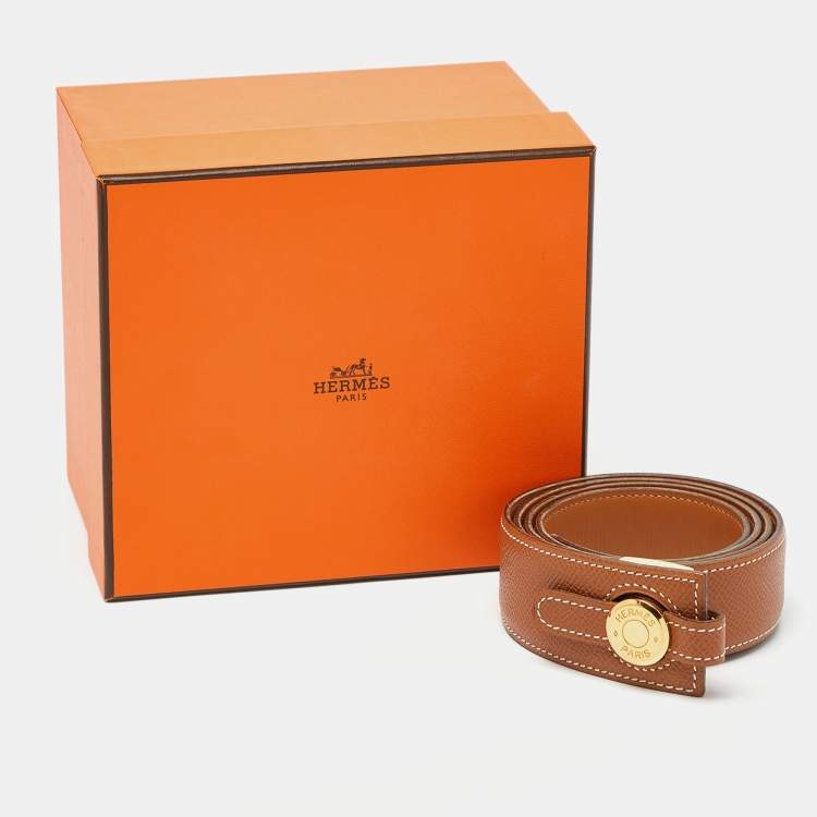 Pre Owned Hermes Gold Epsom Leather Clou de Selle Belt 95CM