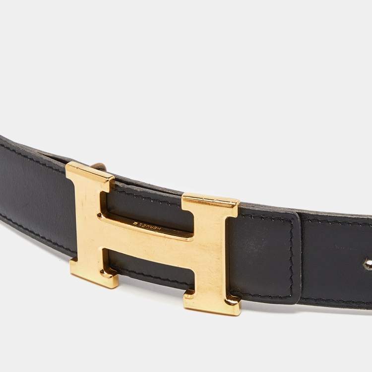 Pre Owned Hermes Black/Fauve Barenia/Box Leather H Buckle Reversible Belt 100CM