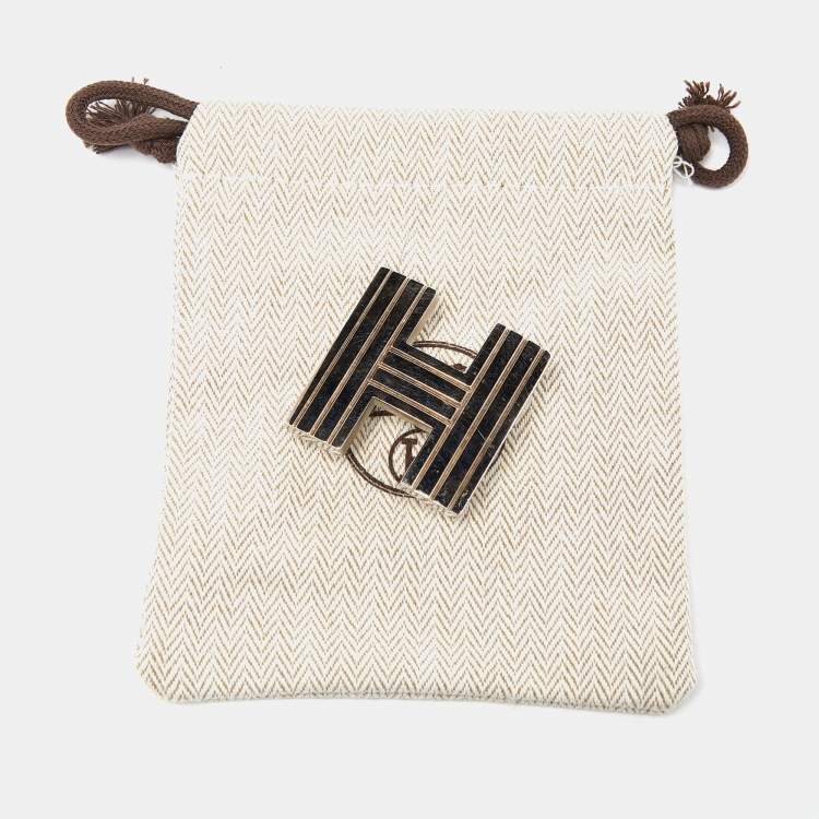 Pre Owned Hermes Black/Bleu Jean Box/Togo Leather Cadena H Reversible Belt 110CM