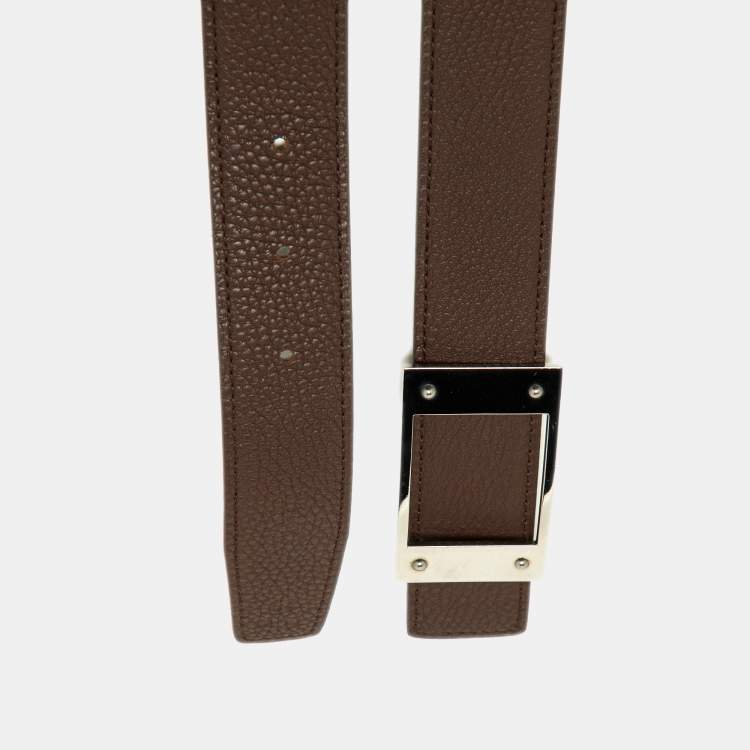 Pre Owned Hermes Black/Chocolat Box and Togo Leather Buckle Reversible Belt 85CM
