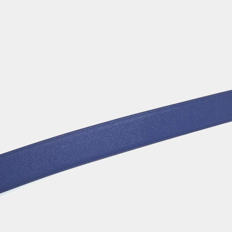 Pre Owned Hermes Blue Saphir/Izmir Epsom and Tadelakt Leather Reversible Belt Strap Size 100CM