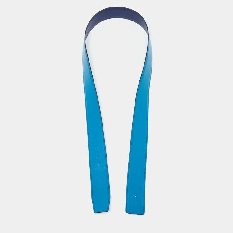 Pre Owned Hermes Blue Saphir/Izmir Epsom and Tadelakt Leather Reversible Belt Strap Size 100CM