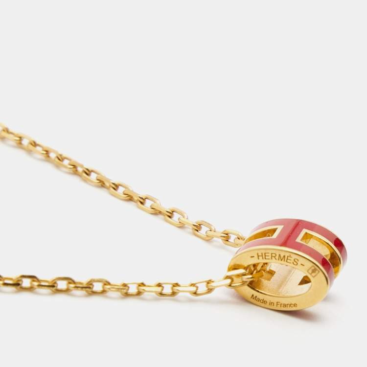 مملوكة مسبقًا Hermès Mini Pop H Enamel Gold Plated Necklace