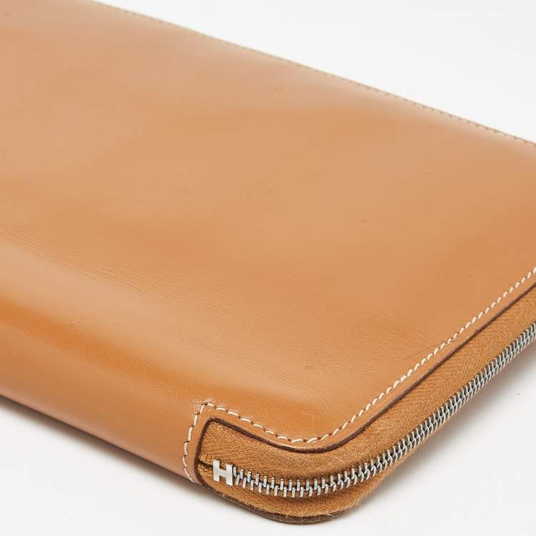 Pre Owned Hermés Naturel Vache Leather Globe Trotter Zip Agenda Cover