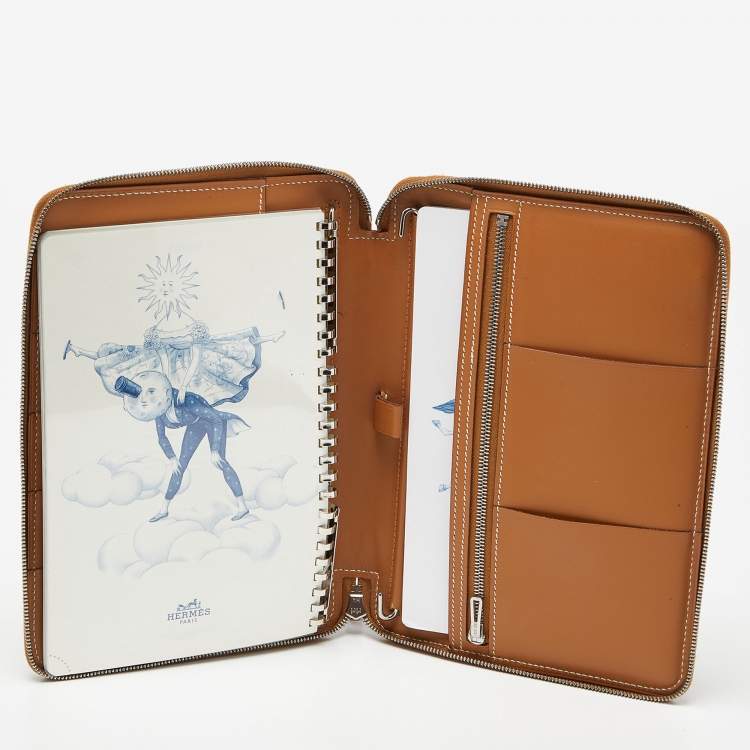Pre Owned Hermés Naturel Vache Leather Globe Trotter Zip Agenda Cover