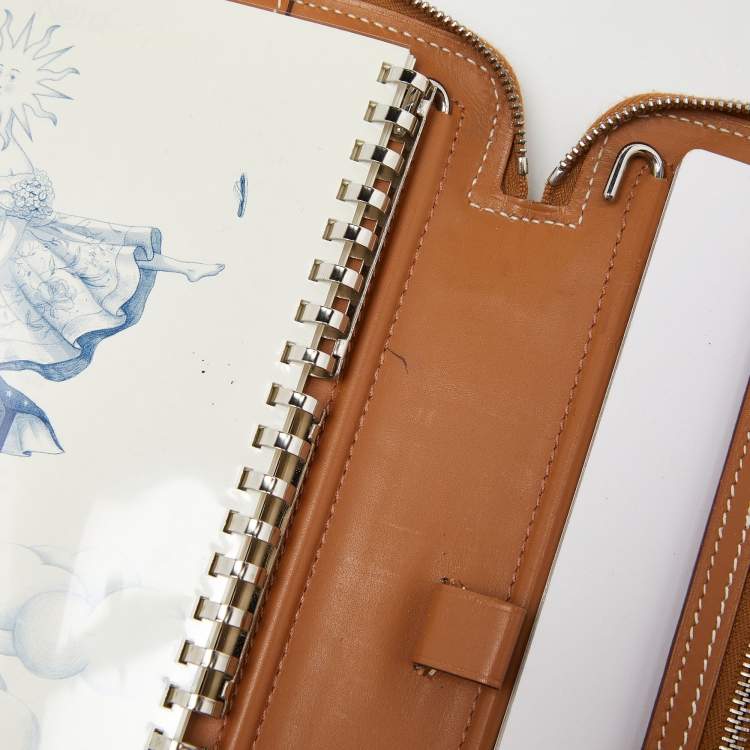 Pre Owned Hermés Naturel Vache Leather Globe Trotter Zip Agenda Cover