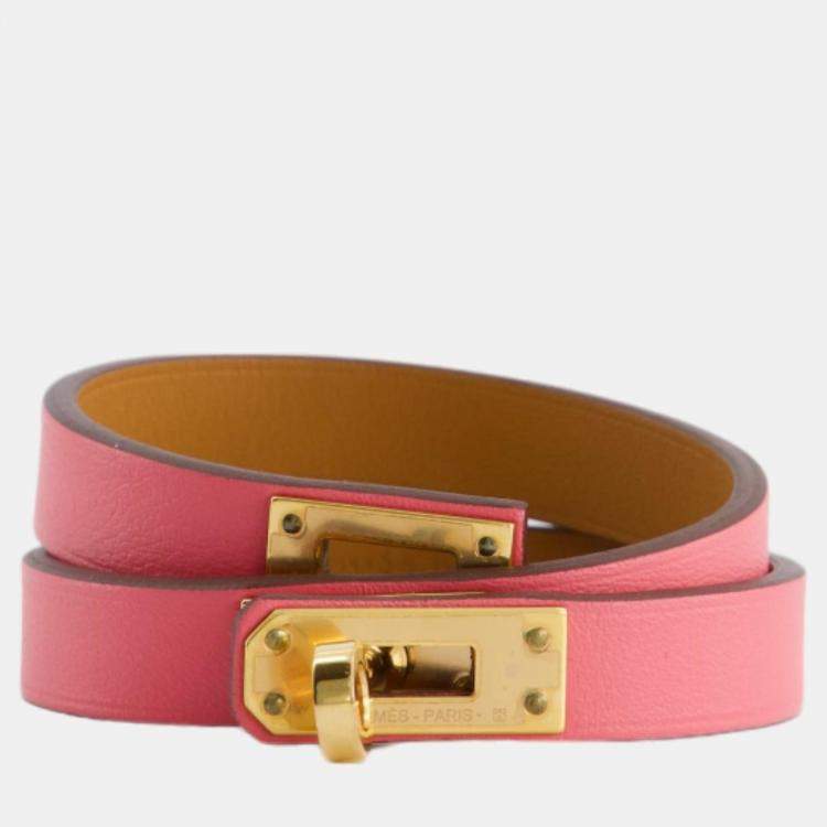 Hermes Mini Kelly Double Tour Bracelet in Rose Pop with Gold