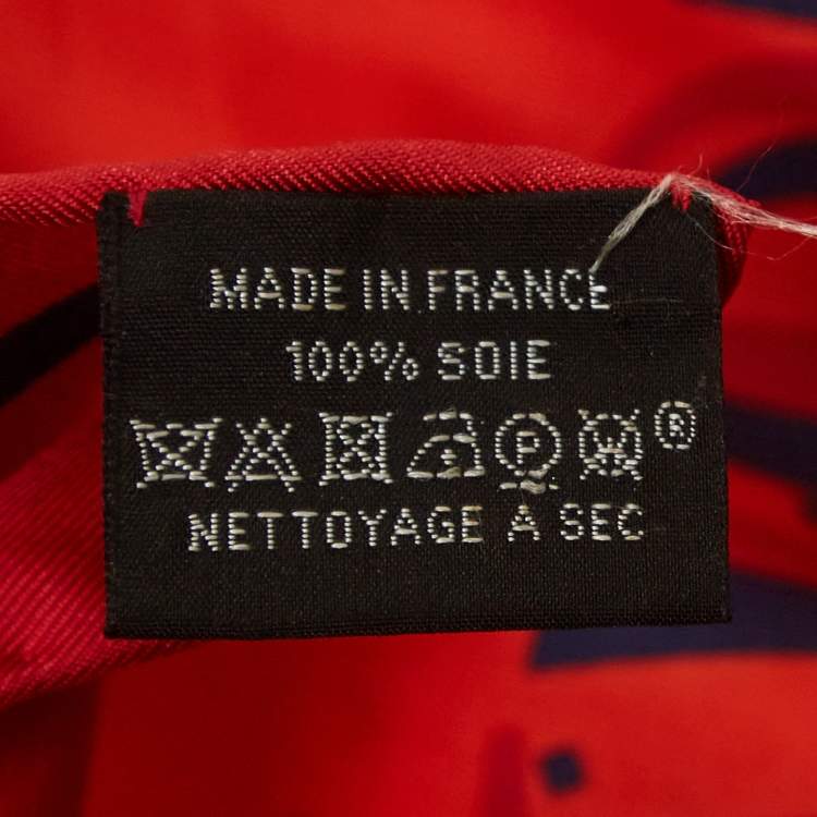 Pre Owned Hermes Red Print Silk Caleche Elastique Square Scarf 
