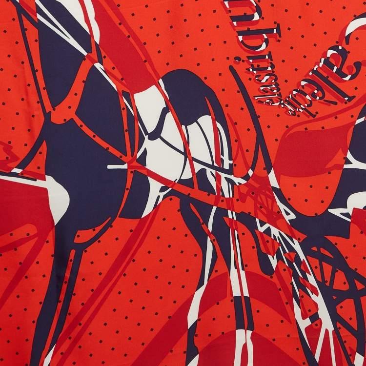 Pre Owned Hermes Red Print Silk Caleche Elastique Square Scarf 