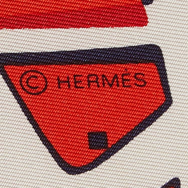 Pre Owned Hermes Red Print Silk Caleche Elastique Square Scarf 