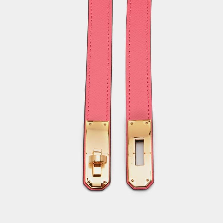 Pre Owned Hermès Rose Azalee Epsom Leather Gold Tone Finish Kelly 18 Adjustable Belt 