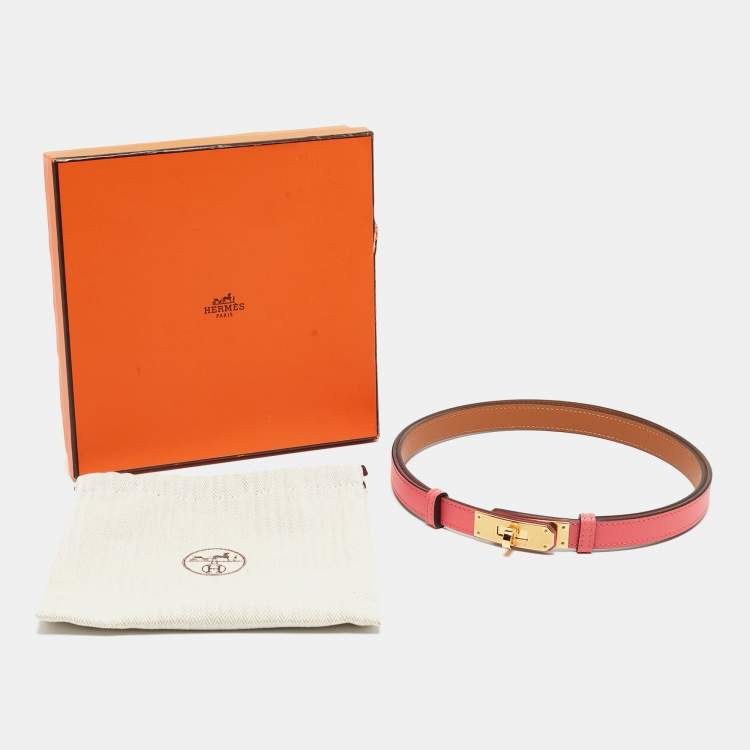 Pre Owned Hermès Rose Azalee Epsom Leather Gold Tone Finish Kelly 18 Adjustable Belt 