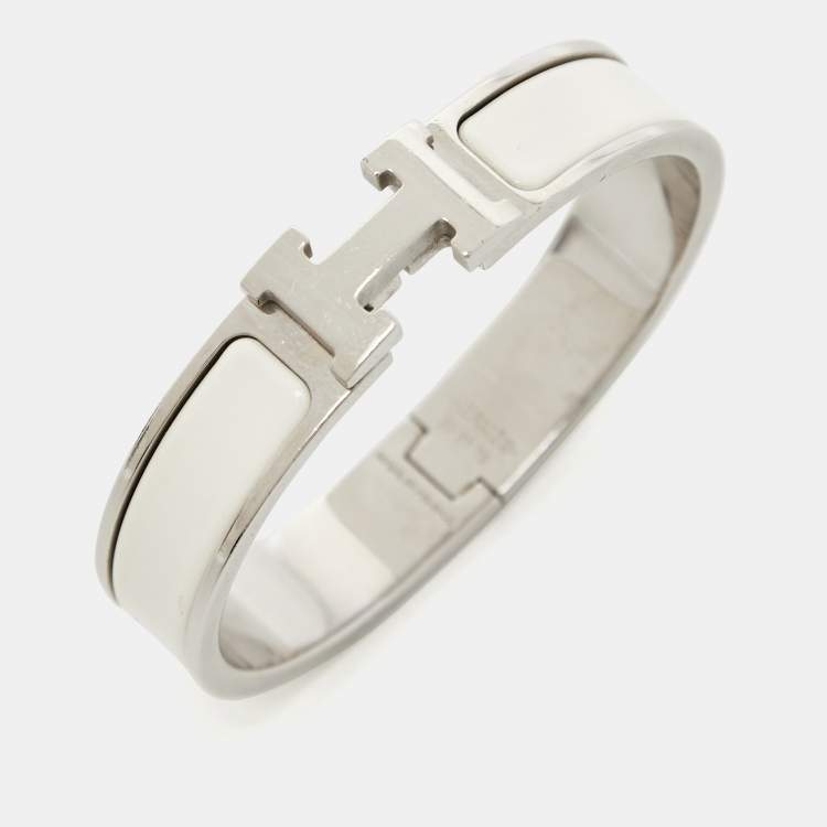 Pre Owned Hermès Clic H Enamel Palladium Plated Bracelet