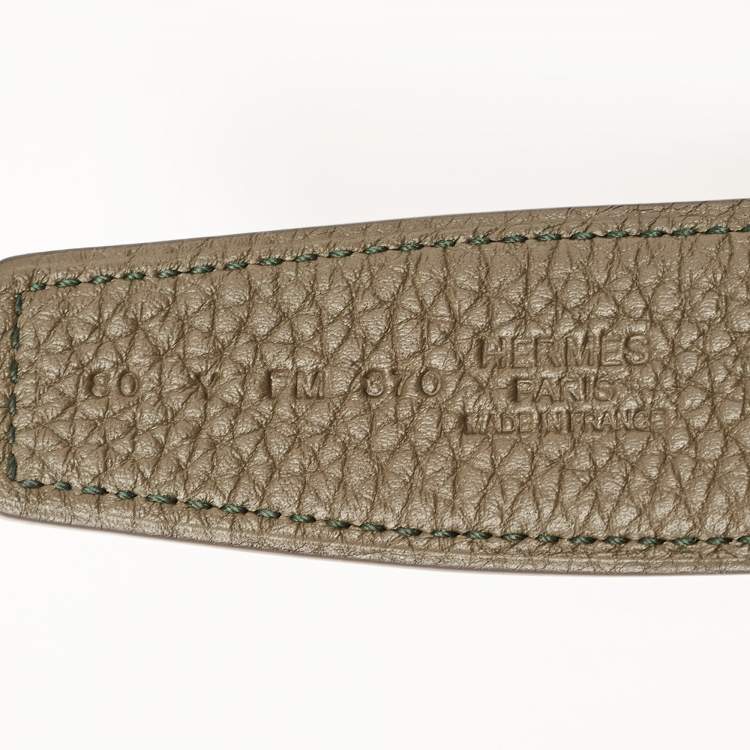 Pre Owned Hermes Graphite/Vert De Gris Chamonix and Togo Leather Agora Buckle Belt 80 CM